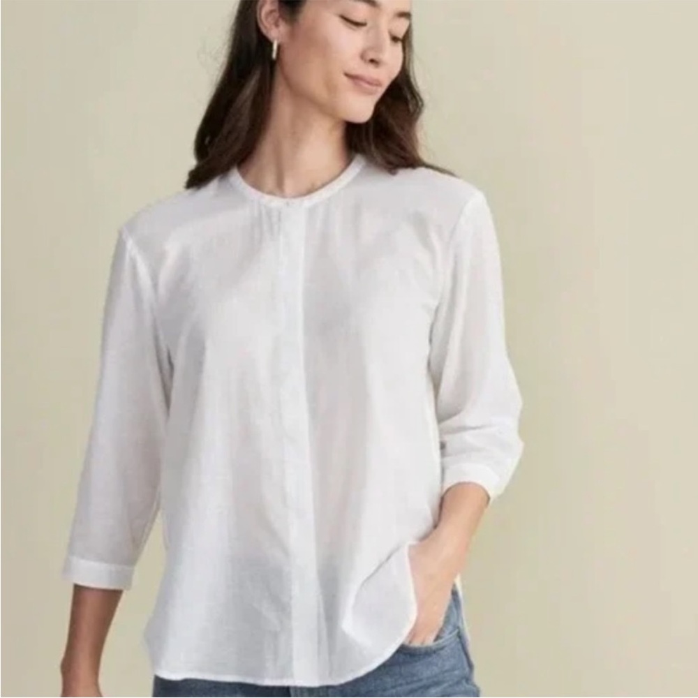 Jenni Kayne James Linen Blend Collarless Top Size M NWT